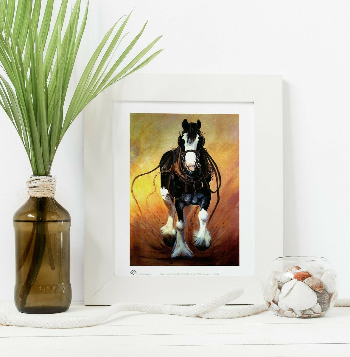 Running Clydesdale horse in harness greeting card by Peter Hill 