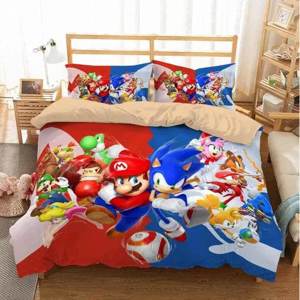 Super Mario And Sonic The Hedgehog 1 Duvet Cover Bedding Set