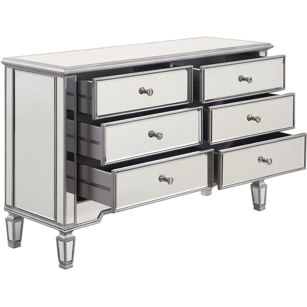 Chamberlan 48 X18 X32 6 Drawer Mirrored Dresser Silver