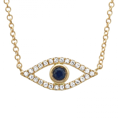 14K OPEN EVIL EYE WITH SAPPHIRE AND DIAMONDS NECKLACE
