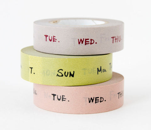 Days of the Week (Green - Grey - Pink) Japanese Washi Tape Set