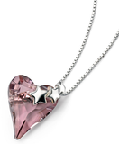 Quirky Pink Crystal Heart Pendant with Silver Stars