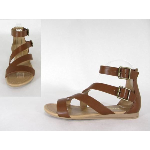Tan Cross Ankle Strap Sandals