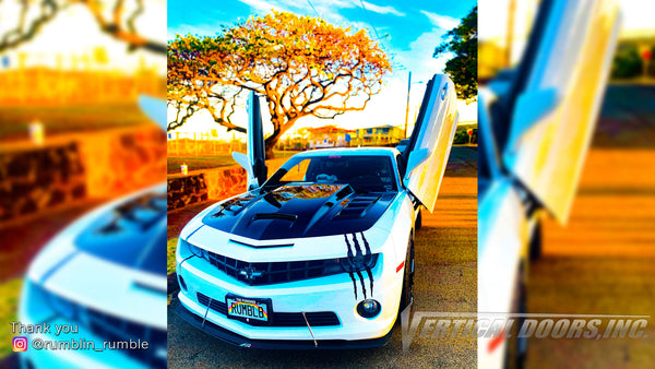Check out @rumblin_rumble from Hawaii, Chevrolet Camaro 5th Gen featuring Vertical Doors, Inc., Vertical Lambo Doors