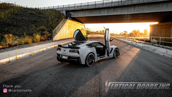 Check out Zachary 's @carbonvette Chevrolet Corvette C7 from Idaho featuring Vertical Doors, Inc., vertical lambo doors conversion kit.