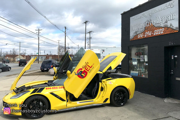 Thomas Boyz Customs from Columbus, OH they did the install of the Vertical Doors, Inc. Conversion kit on this Chevrolet Corvette C7