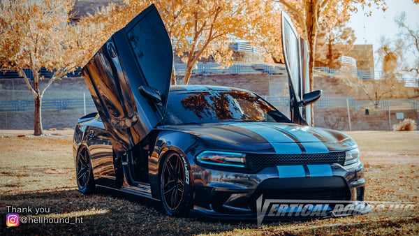 Check out Jonathan's Dodge Charger SXT featuring Vertical Doors, Inc., vertical lambo doors conversion kit.