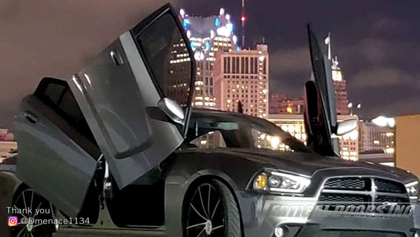 Check out Dennis @Dmenace1134 Dodge Charger featuring Vertical Doors, Inc., vertical lambo doors conversion kit.