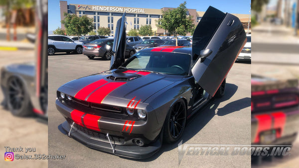 Check out Harold's @alex.392shaker Dodge Challenger from Nevada featuring Lambo Door Conversion Kit by Vertical Doors Inc.