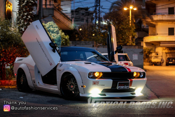 autofashionservices's Dodge Challenger with vertical lambo doors sent to us from Beirut, Lebanon.