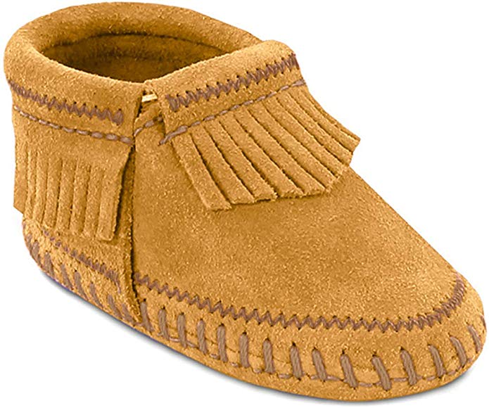 Minnetonka Infant/ Toddler Riley Fringe Taupe Leather Moccasin Bootie 1167 