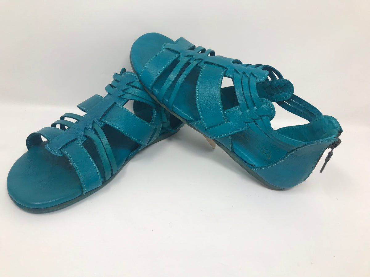 Bed Stu CARA Betta Dip Dye Turquoise Gladiator Leather Strappy Sandals Back Zip