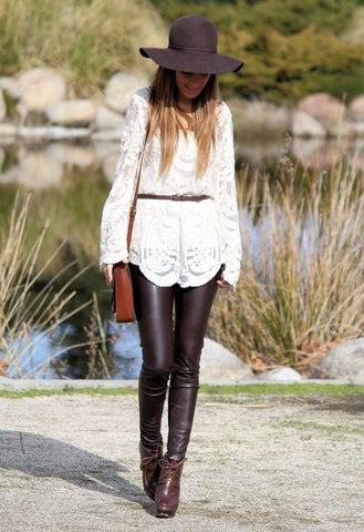 WHITE LACE AND LEATHER LEGGINGS BUY STYLE