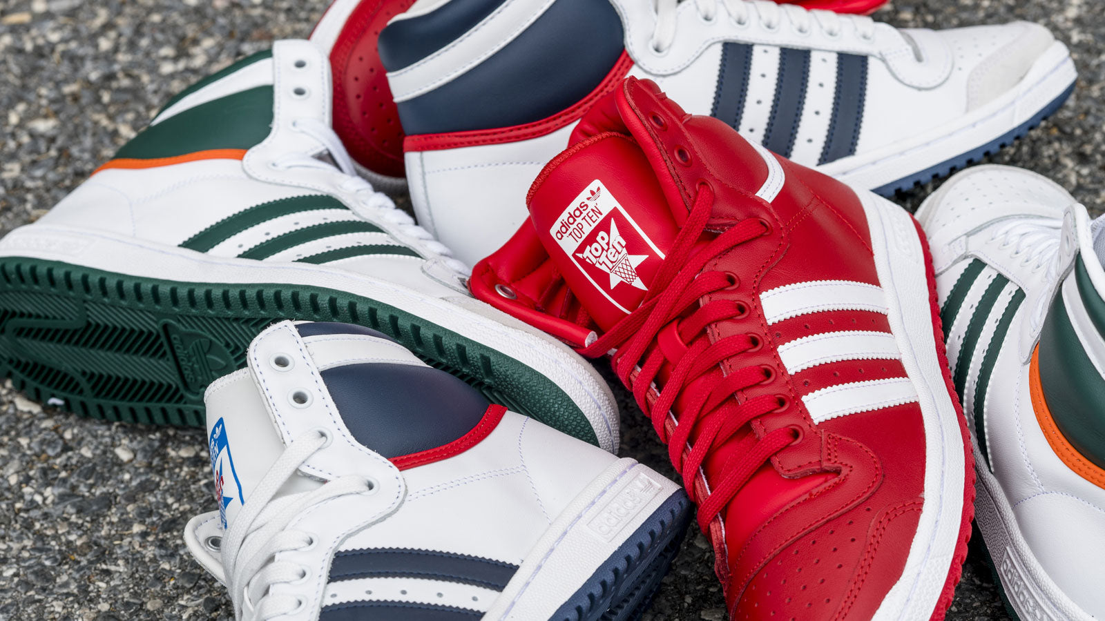 red and white adidas top ten