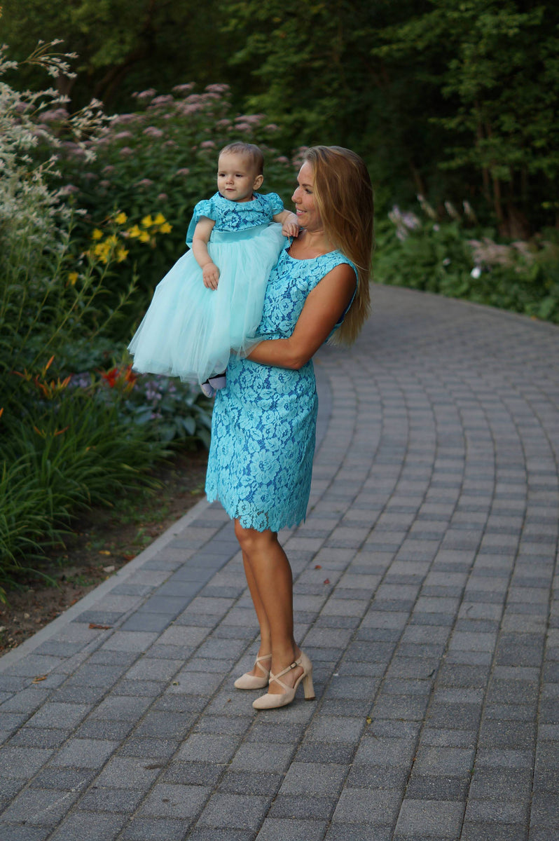 Teal Mother Daughter Matching Tutu Lace Dress Mini Dresses For Mom An 1970