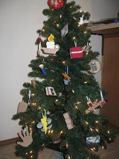 Small Christmas tree decorated with ornaments