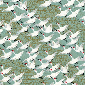 Chiyogami Paper with Red Crowned Crane Pattern