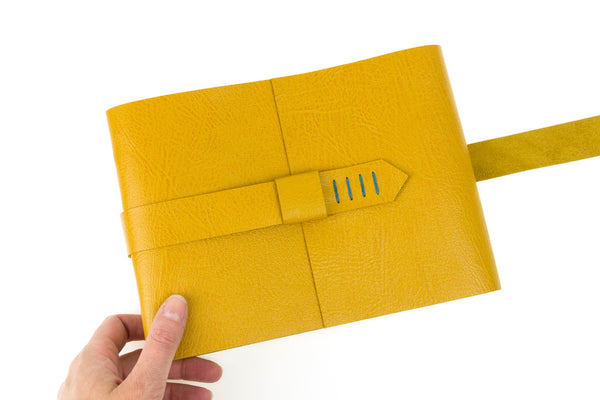 Leather Memory Book: handmade in Mustard and Teal