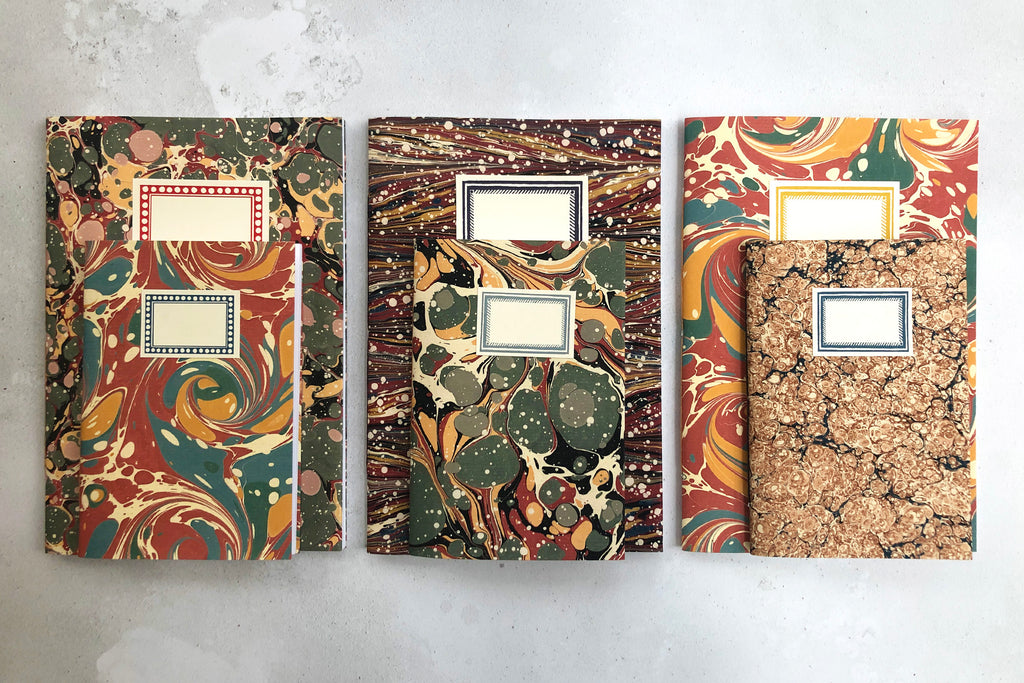 Marbled Notebook Christmas gift sets at Walford Mill in Wimborne, Dorset UK