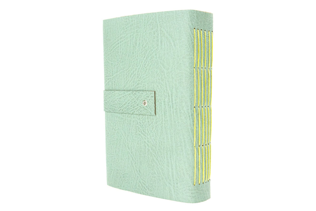 Mothers Day Gift: Leather Sketchbook in Duck Egg and Sherbet Lemon