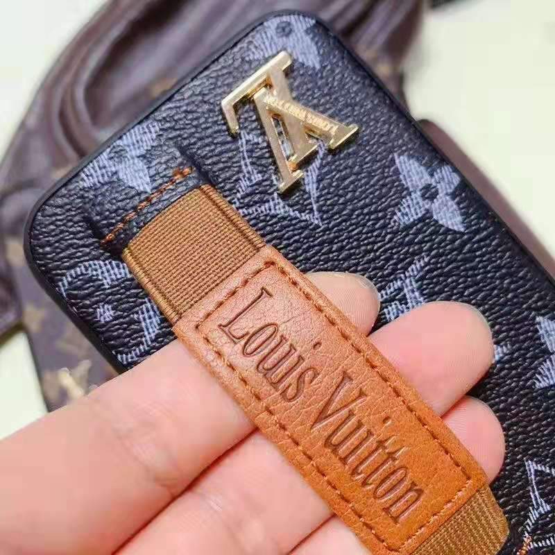 Louis Vuitton Style Leather Monogram Strap Designer iPhone Case For iPhone 11 Pro Max X XS XS ...