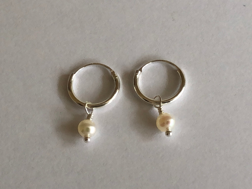 Pearl Silver Hoop Earrings by Fiona DeMarco