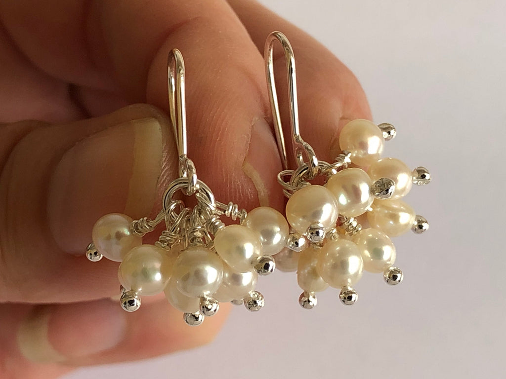 Pearl Cluster Silver Earrings by Fiona DeMarco