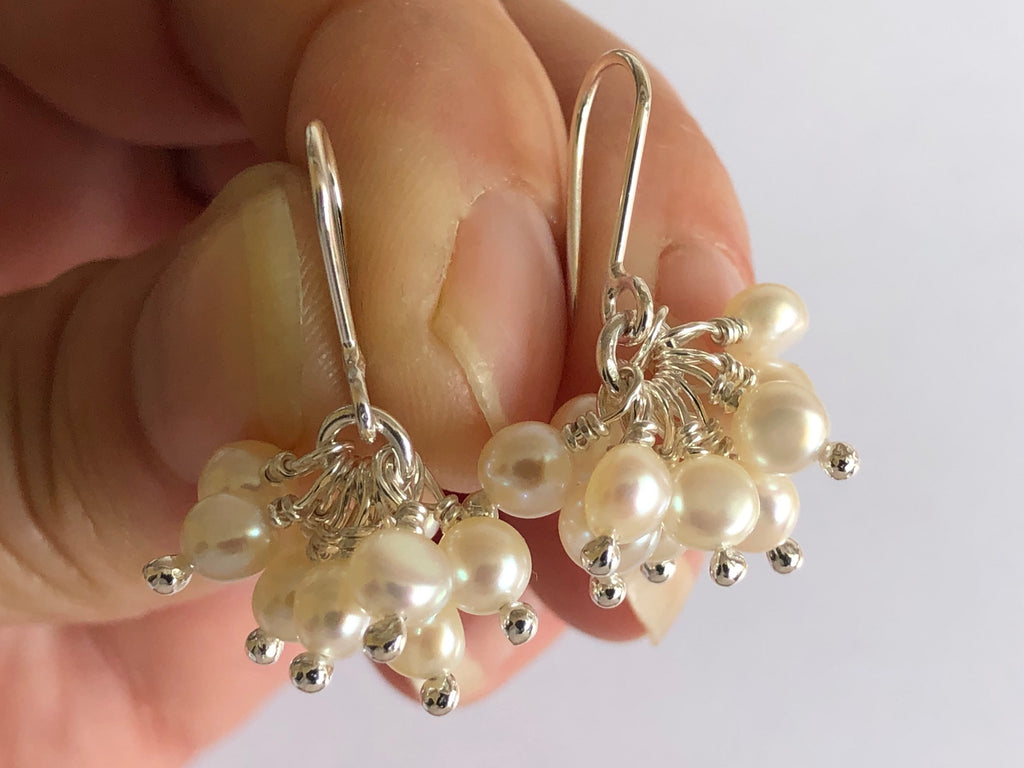 Pearl Cluster Silver Earrings by Fiona DeMarco