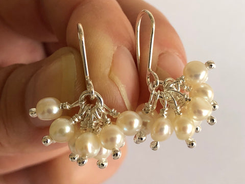 Pearl Cluster Silver Earrings by Fiona DeMarco Etsy Shop