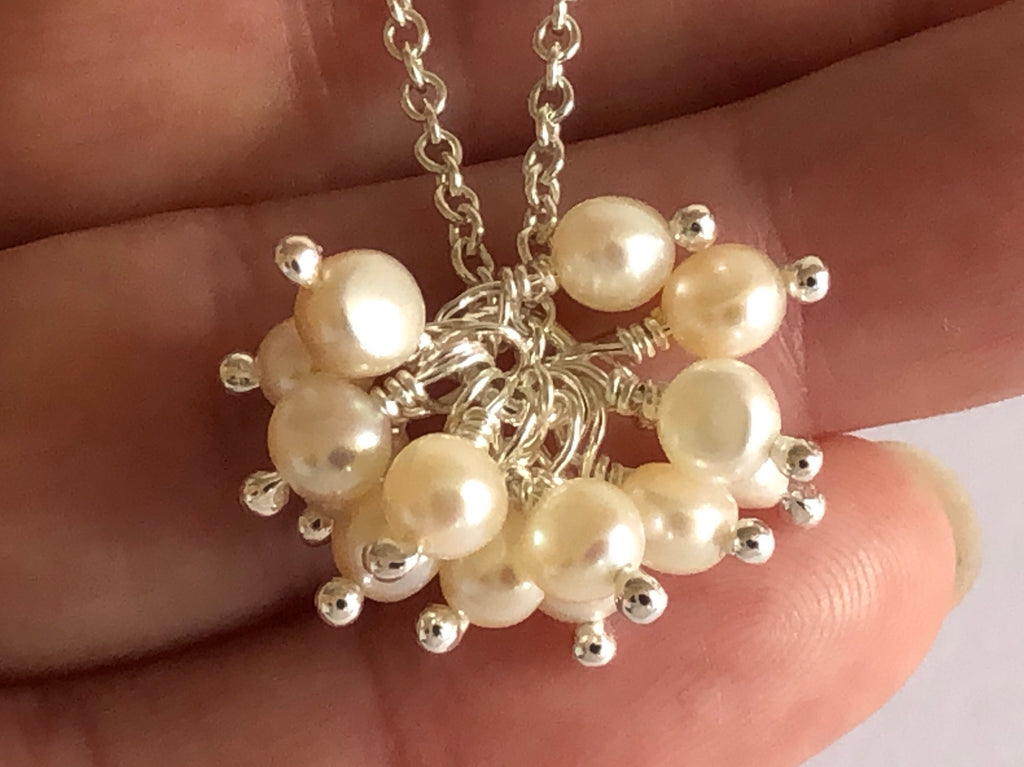 Pearl Cluster Silver Necklace by Fiona DeMarco