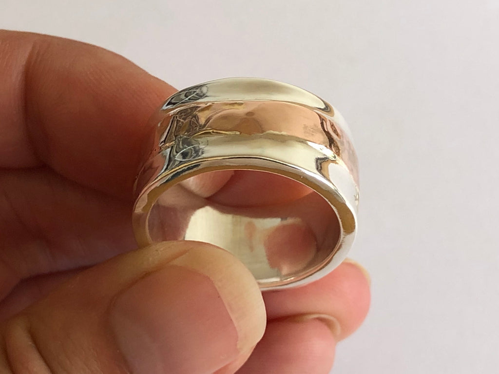 Silver Ring with 9ct Red Gold Stripe by Fiona DeMarco