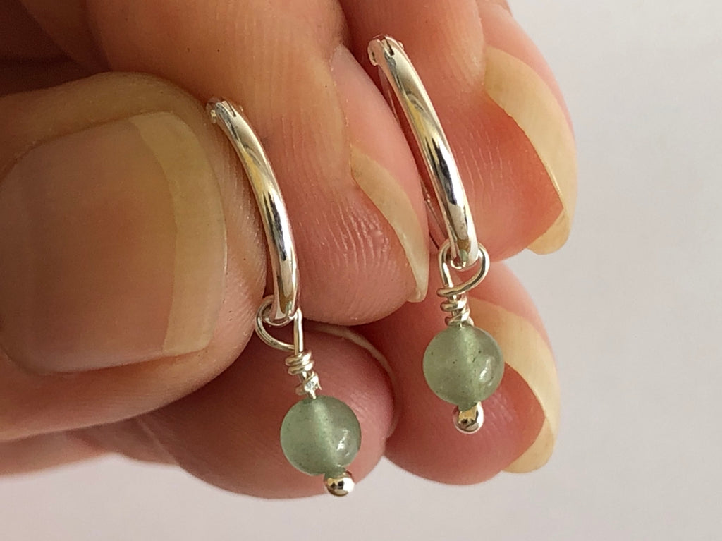 Aventurine Silver Hoop Earrings by Fiona DeMarco