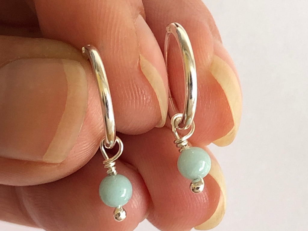 Amazonite Silver Hoop Earrings by Fiona DeMarco