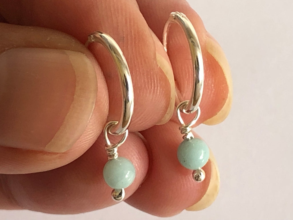 Amazonite Silver Hoop Earrings by Fiona DeMarco