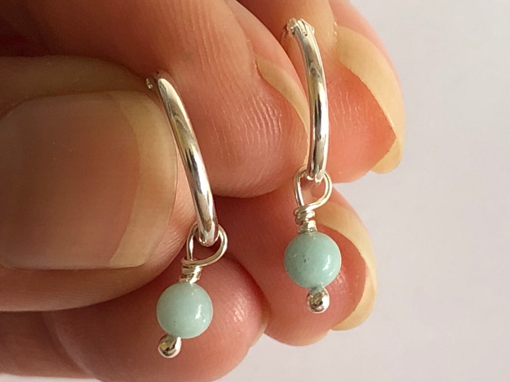 Amazonite Silver Hoop Earrings by Fiona DeMarco