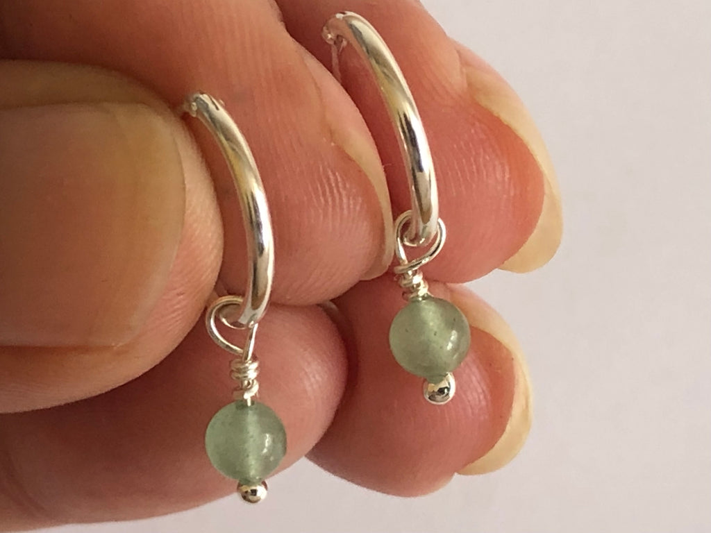 Aventurine Silver Hoop Earrings by Fiona DeMarco