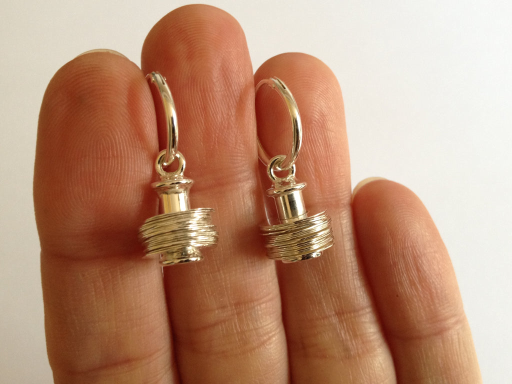 Dangling Earrings with Silver Hammered Discs on Rod
