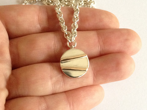 Round Silver Necklace with 9ct Red Gold Stripes