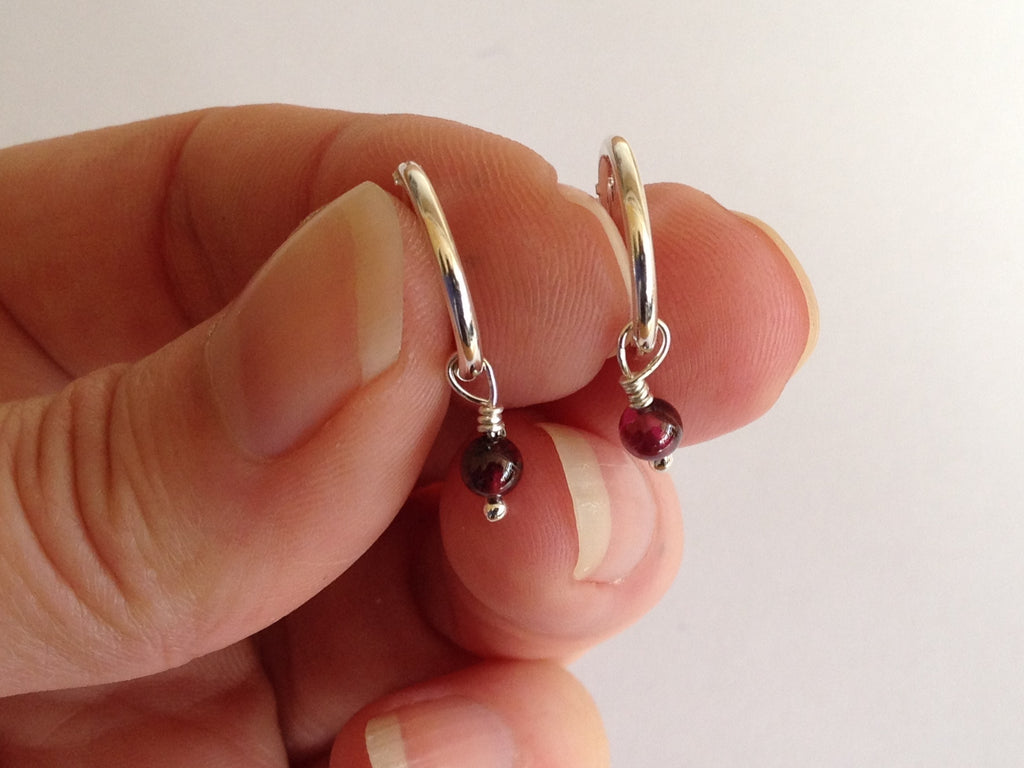 Garnet Sterling Silver Creole Hoop Earrings by Fiona DeMarco