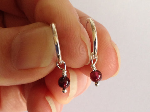 Garnet Sterling Silver Creole Hoop Earrings by Fiona DeMarco Etsy Shop