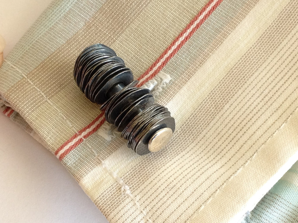 Oxidised Silver Cufflinks with Moving Hammered Round Discs