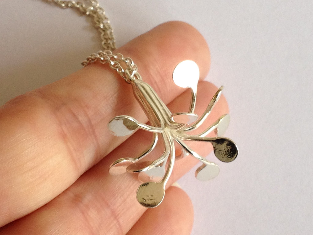 Flowerburst Fireworks Silver Pendant Necklace by Fiona DeMarco