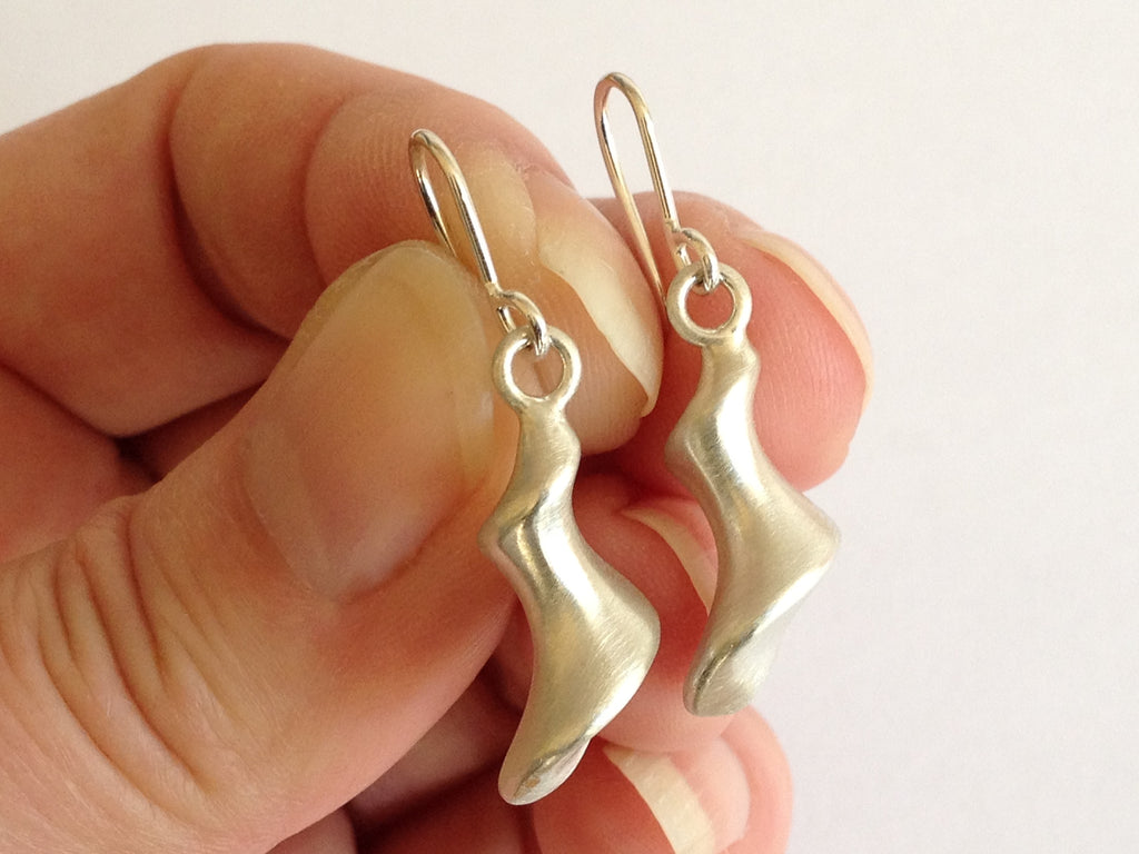 Spiral Twist Silver Dangling Drop Earrings by Fiona DeMarco