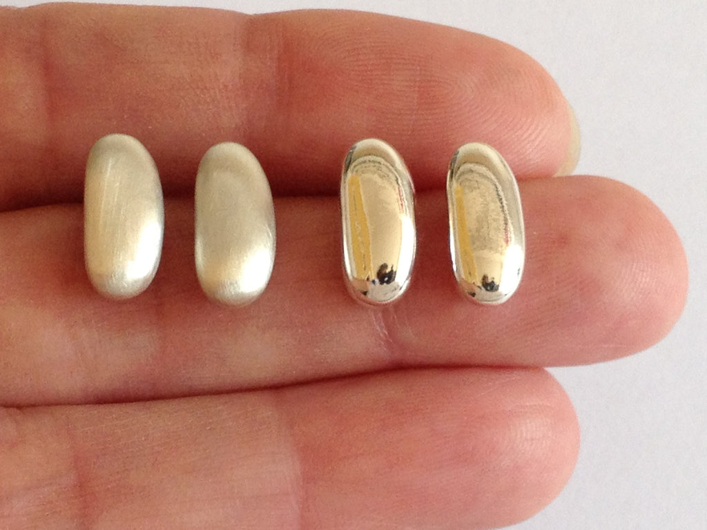Pebble Bean Silver Stud Earrings by Fiona DeMarco