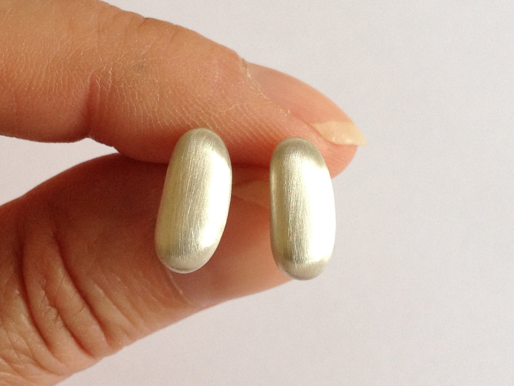Pebble Bean Silver Stud Earrings by Fiona DeMarco