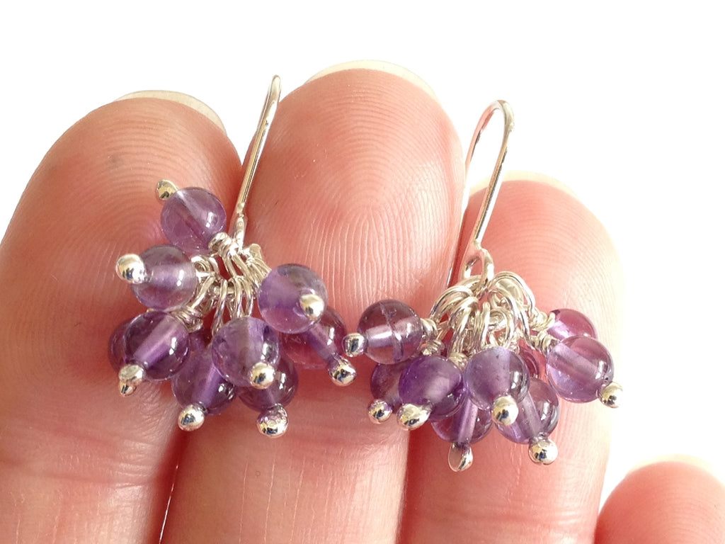 Amethyst Cluster Silver Earrings by Fiona DeMarco