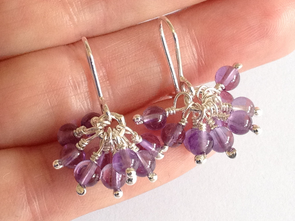 Amethyst Cluster Silver Earrings by Fiona DeMarco