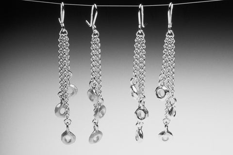 Long Silver Cascading Circle Drop Dangling Earrings by Fiona DeMarco Etsy Shop