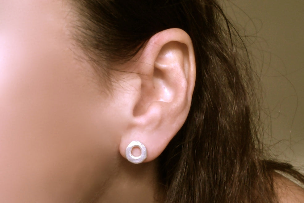 Small O Silver Circle Stud Earrings