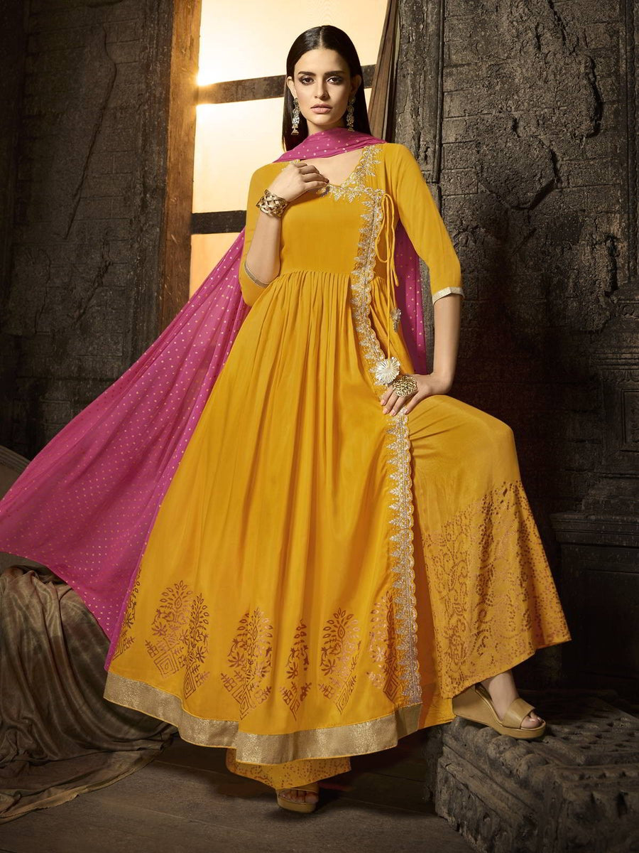 yellow pink combination dress